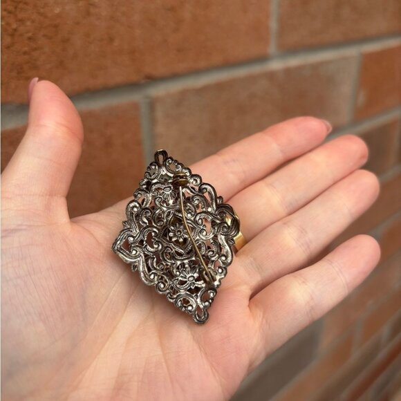 Vintage Red Gemstone and Pink Rhinestone Accent Brooch Pin from Madeira - Picture 4 of 5